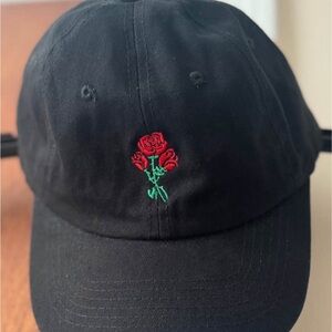 Black Cap with Red Rose Embroidery